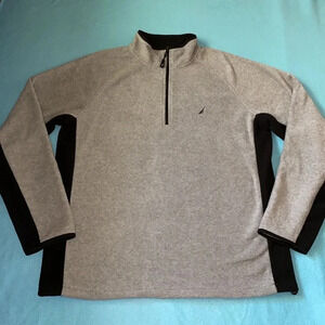 NAUTICA fleece pullover long sleeve 1/4 zip collar gray black NEW size 2XL